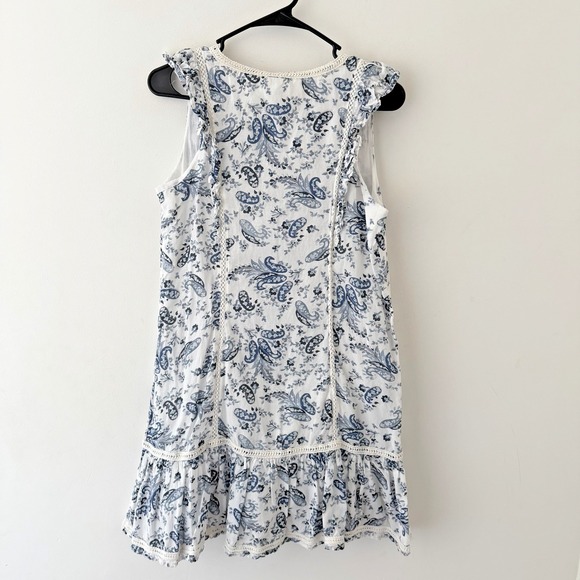 Lucky Brand XS White Blue Paisley Mini Dress Sleeveless Coquette Milkmaid Lace - Picture 2 of 8